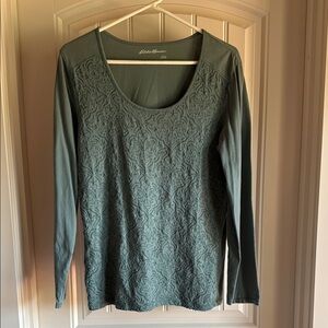 Eddie Bauer Green Embellished Long Sleeve Blouse